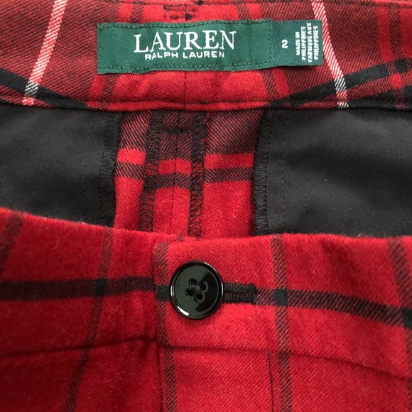 Lauren Ralph Lauren Woman Wool Blend Plaid Straight Leg Pants size2 Red/Black - Picture 2 of 9